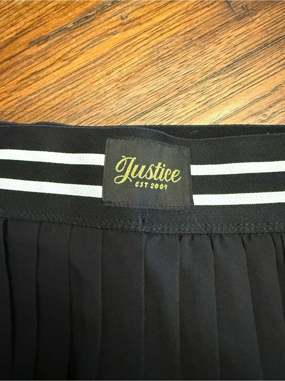 Justice Black Pleated Mini Skirt with Striped Waistband